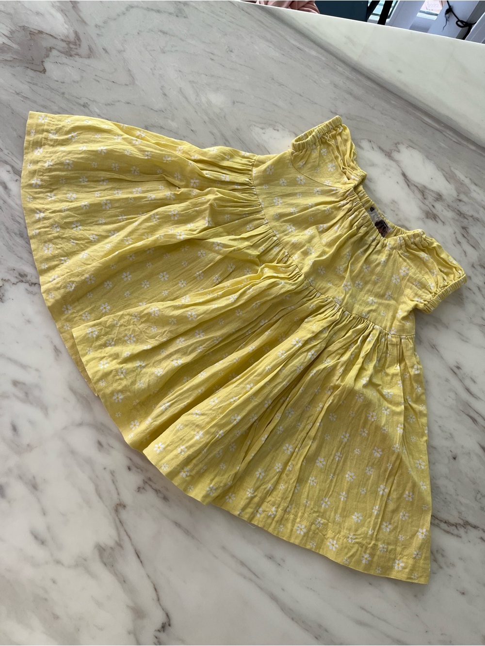 Girls' Yellow Floral Summer Dress with Gathered Skirt